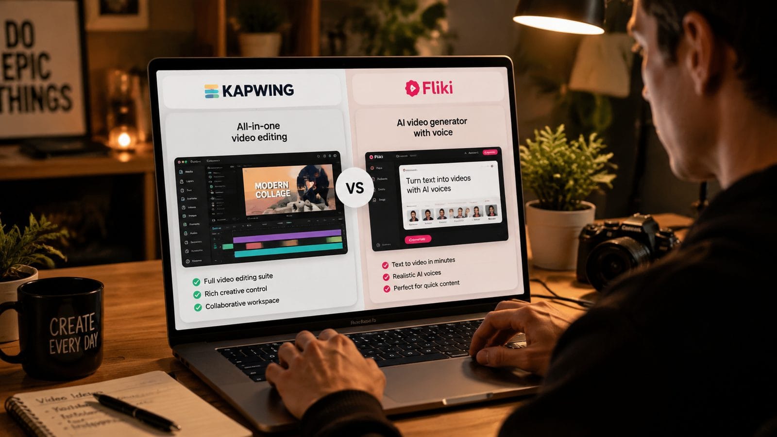 Illustration: kapwing vs fliki for short-form content