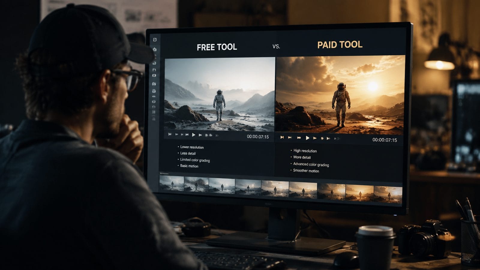Illustration: free vs paid ai video generators comparison