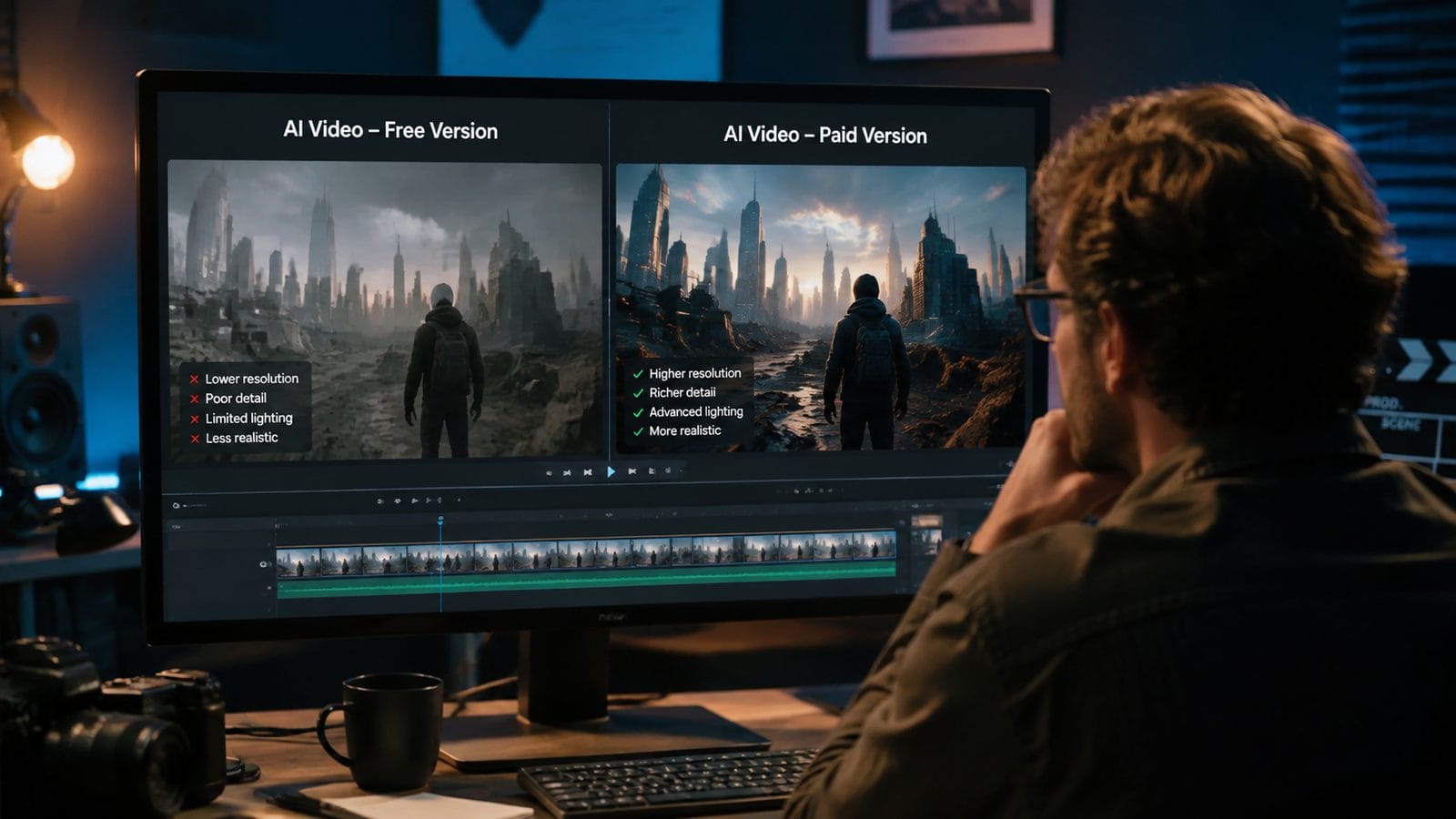Illustration: free vs paid ai video generator comparison