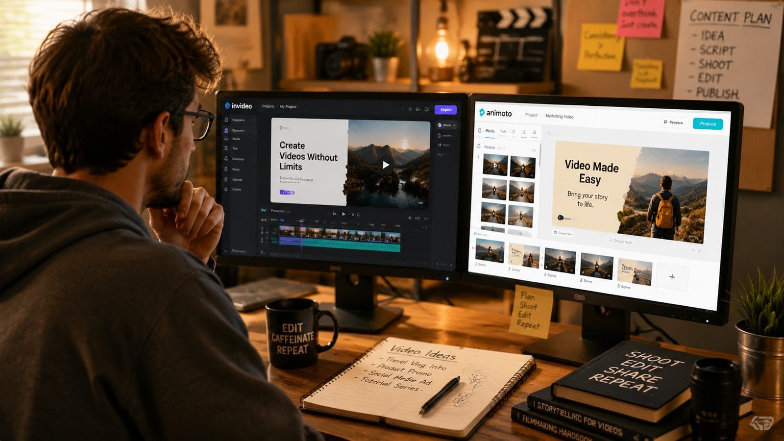 Illustration: invideo vs animoto for beginners