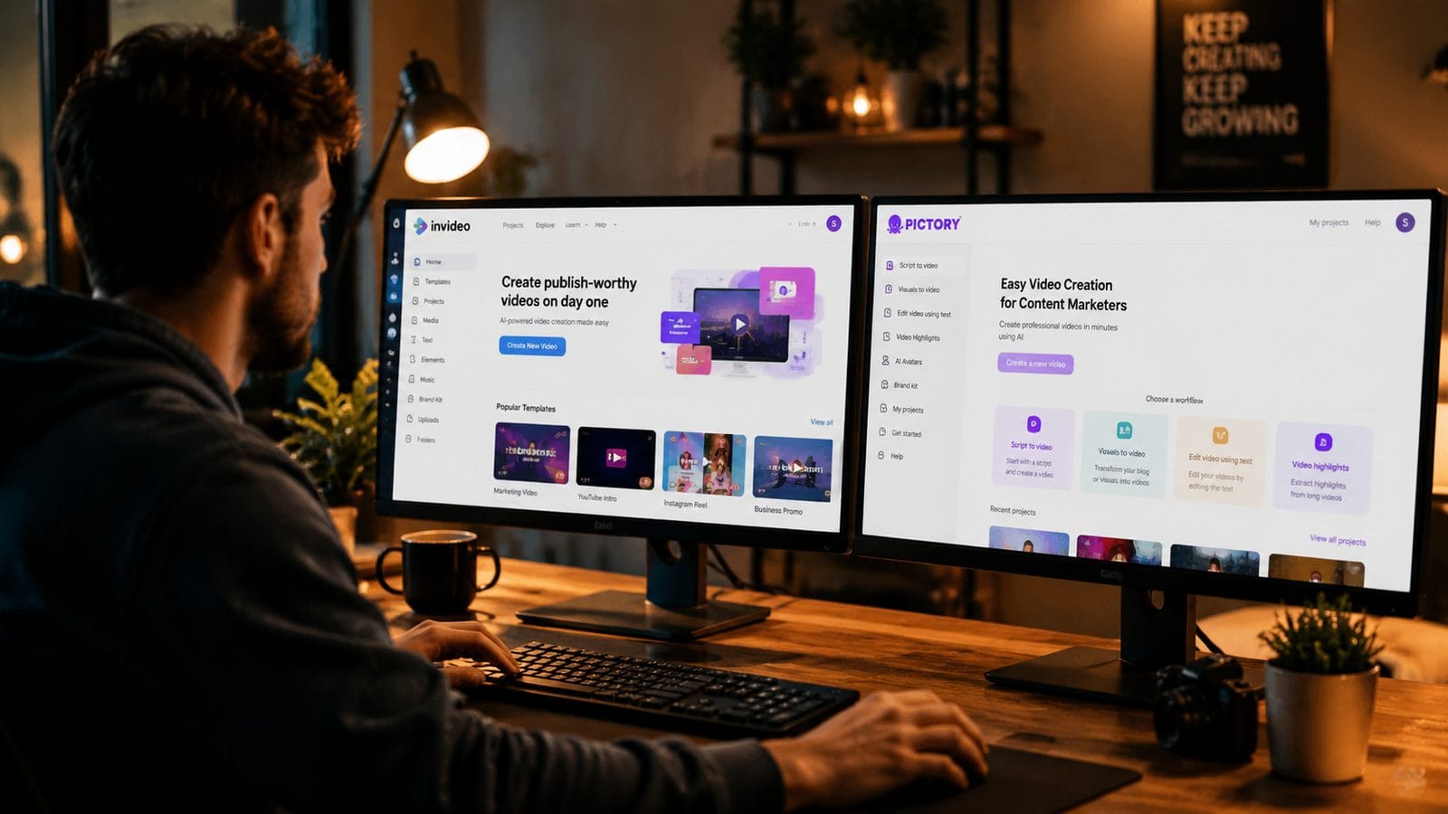 Illustration: invideo vs pictory for social media content