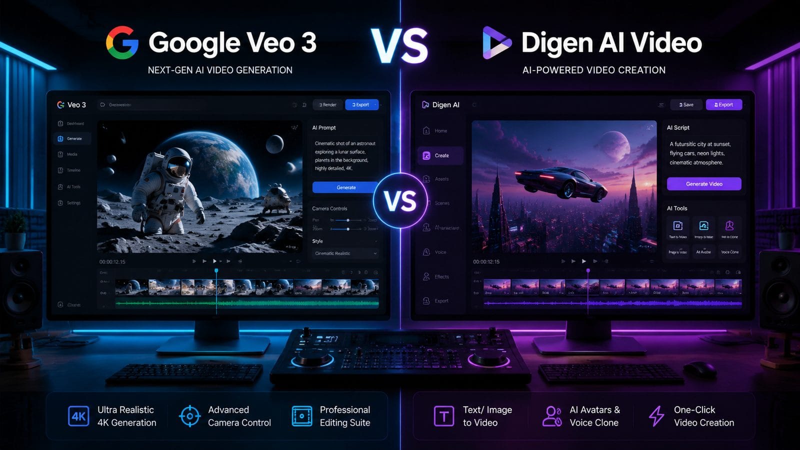 Illustration: Google Veo 3 vs Digen AI video