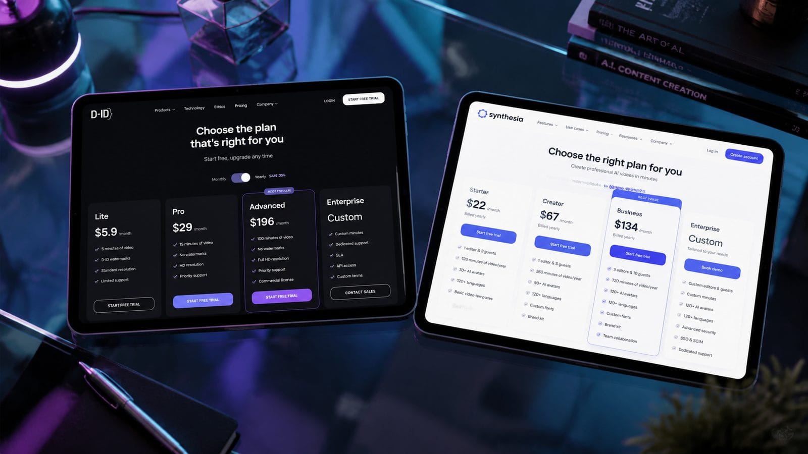 Illustration: d-id vs synthesia pricing comparison