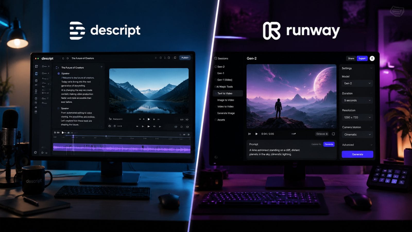 Illustration: descript vs runway ml for video editing
