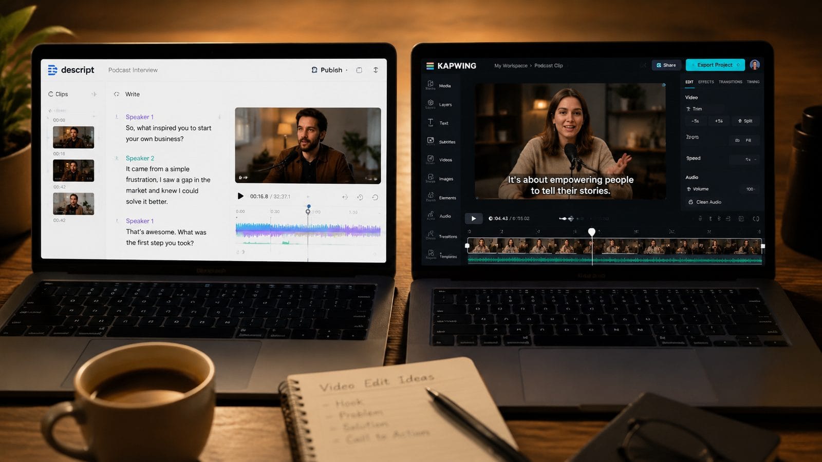 Illustration: descript vs kapwing for ai video editing