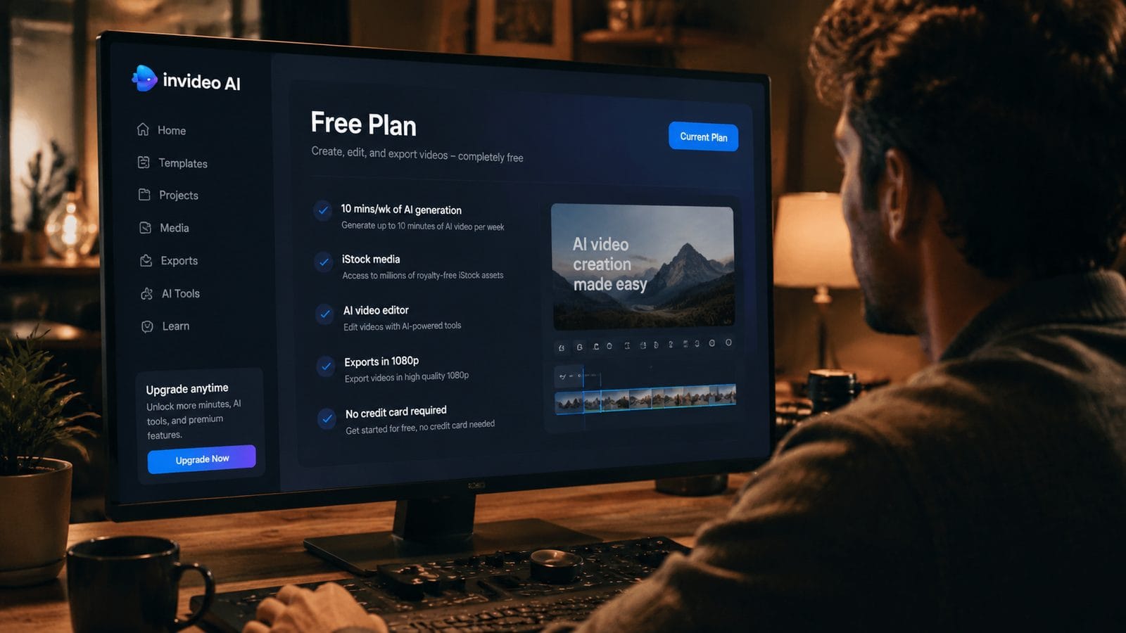 Illustration: pricing of invideo ai free plan