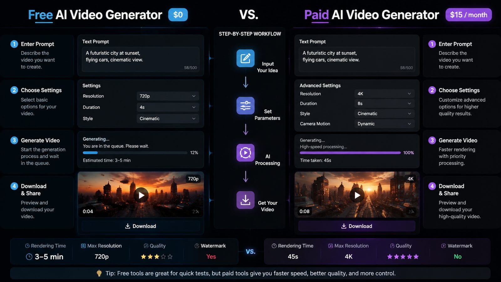 free vs paid ai video generators comparison workflow