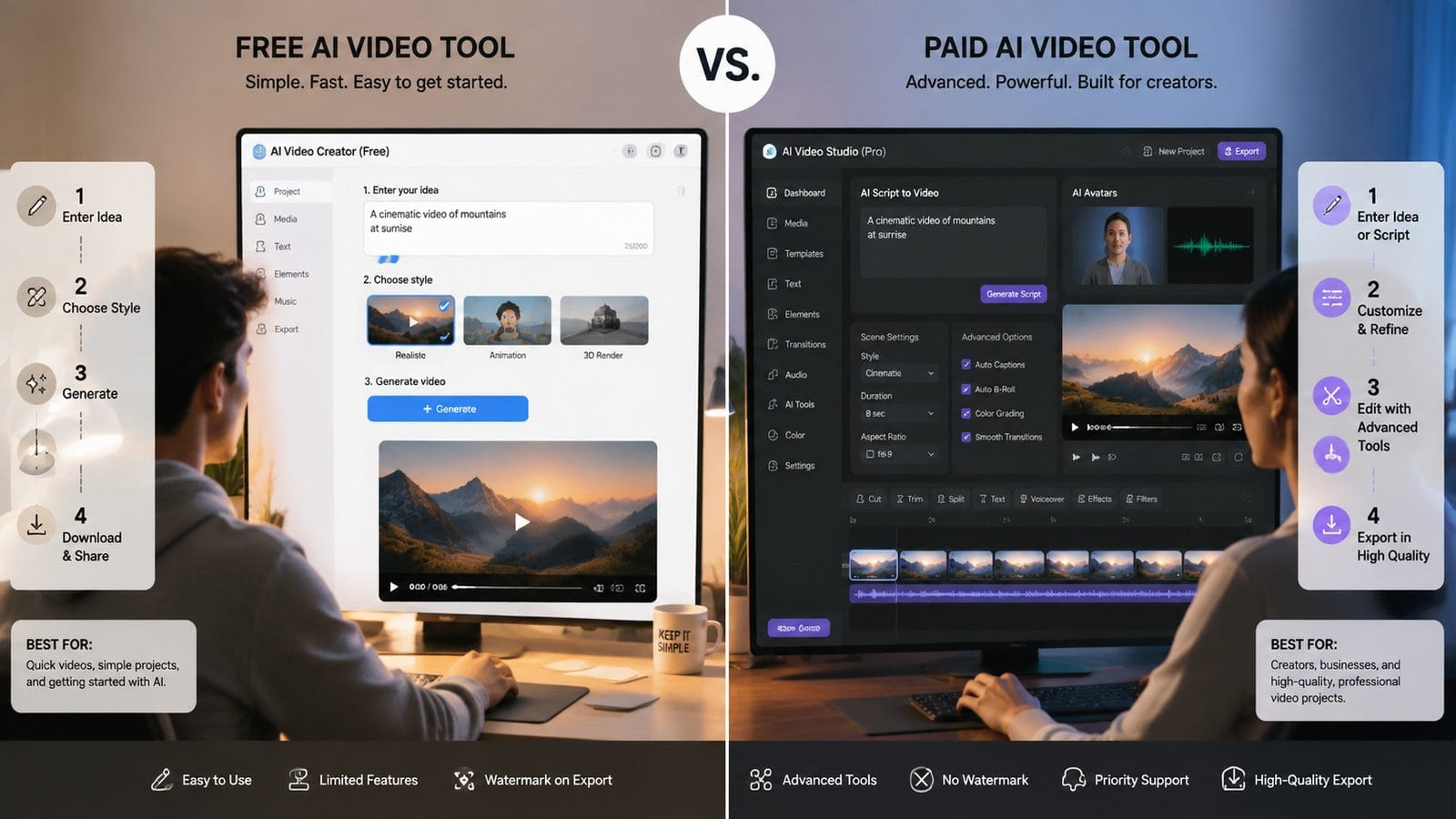 free vs paid ai video generator comparison workflow