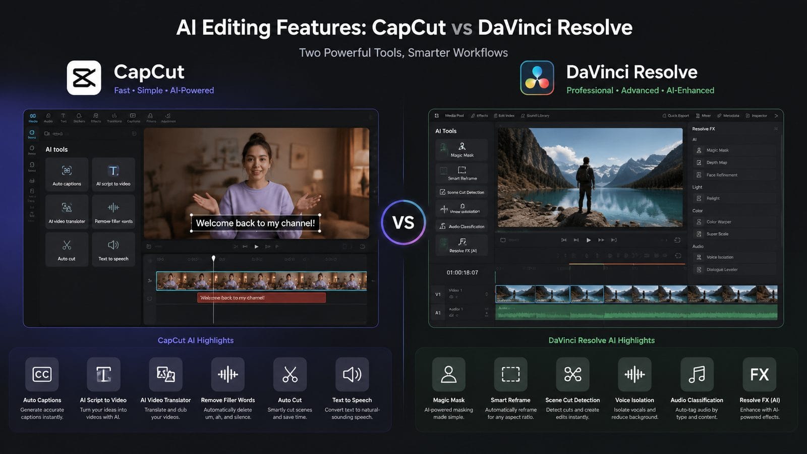 capcut vs davinci resolve ai editing workflow