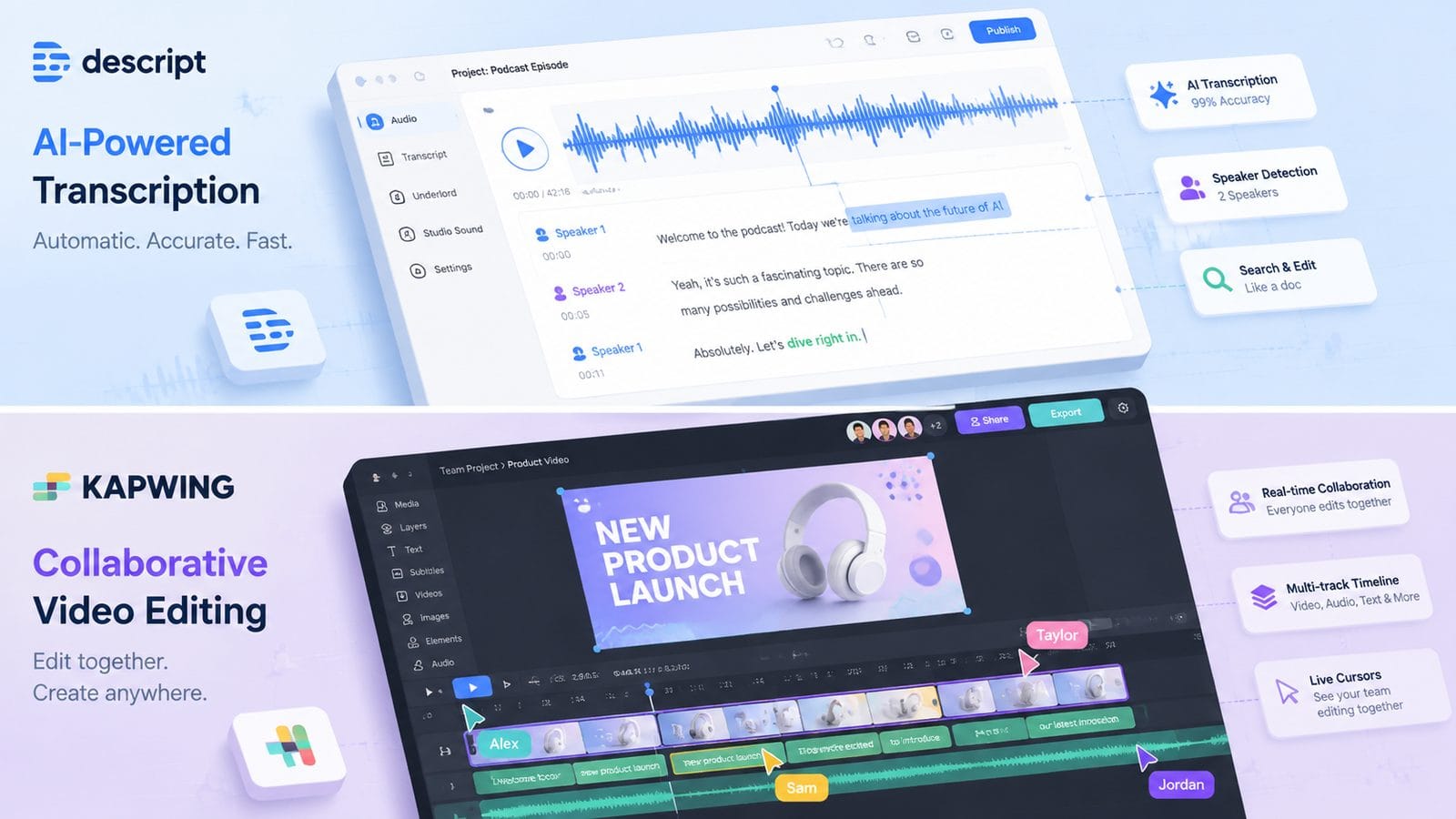 descript vs kapwing for ai video editing workflow