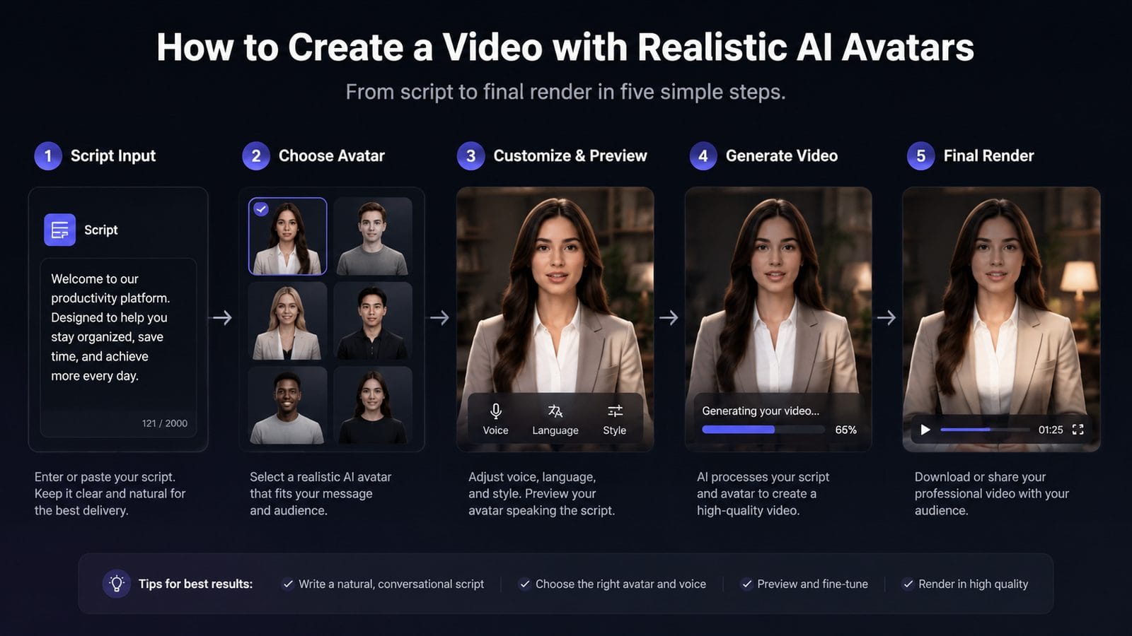 ai video generator with realistic avatars workflow