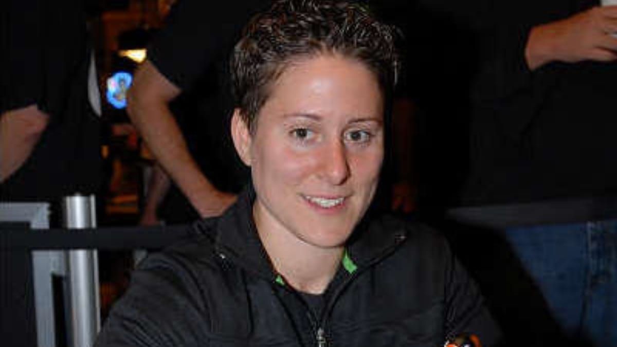 Vanessa Selbst at a poker table after a WSOP victory.