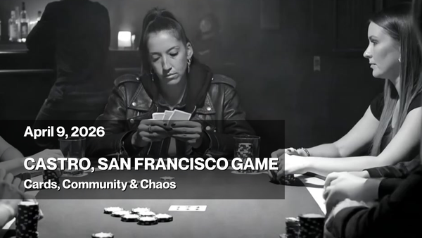 Black-and-white photo of queer players sitting around a poker table during a Texas Hold’em game at a Castro San Francisco queer poker night.