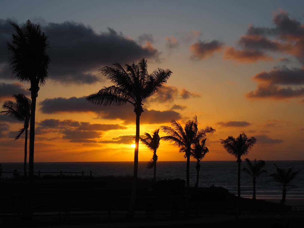 The sun sets behind palm trees in Broome a popular Australian holiday destination in winter