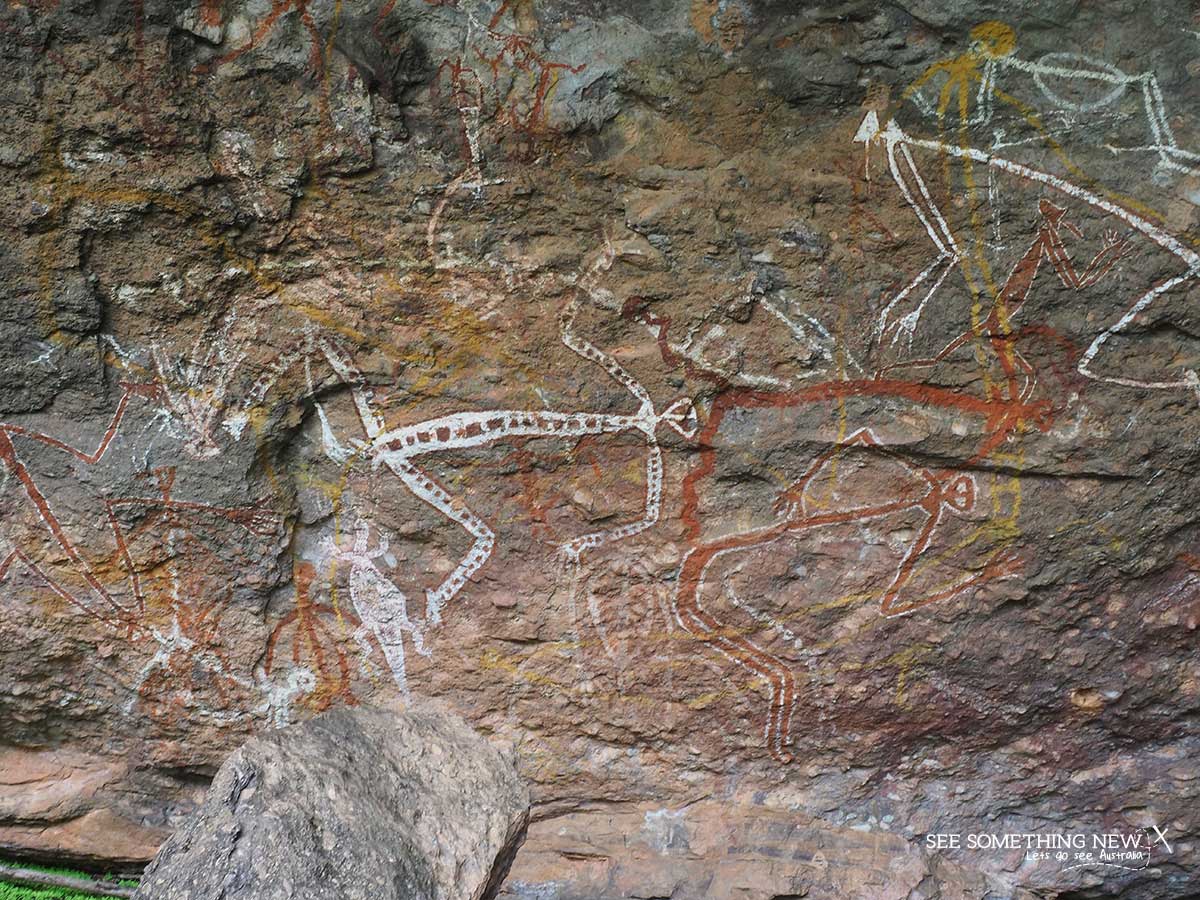 A Nourlangie Region art sites depicting dancing figures seen in the Kakadu