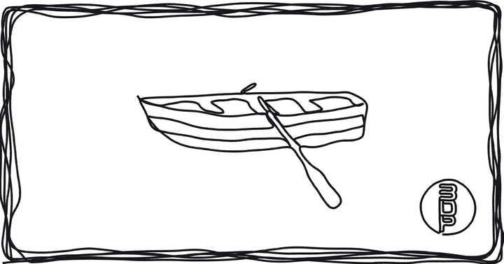 One-line sketch: a rowboat with an oar