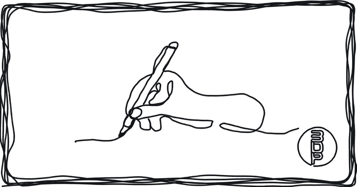 One-line sketch: a hand writing with a pen