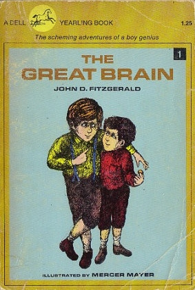The Great Brain book cover, depicting two 1800s era boys embracing and talking