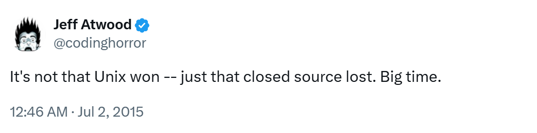It's not that Unix won -- just that closde source lost. Big time.