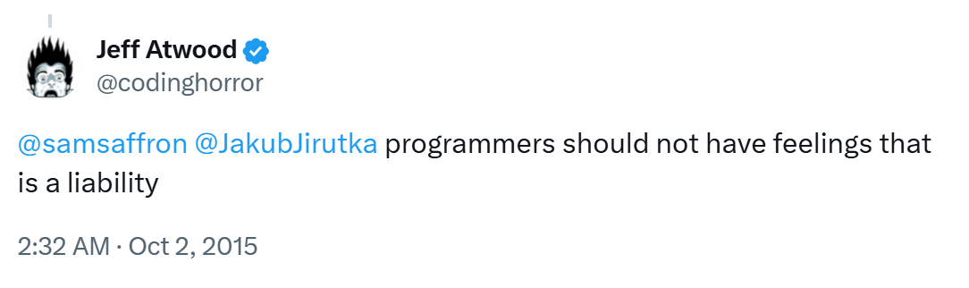 @samsaffron @JakubJirutka programmers should not have feeling that is a liability