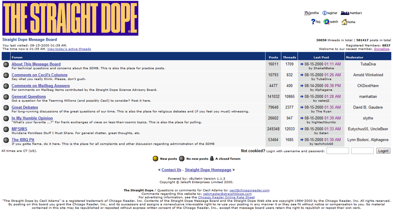 Straight Dope forums in 2000