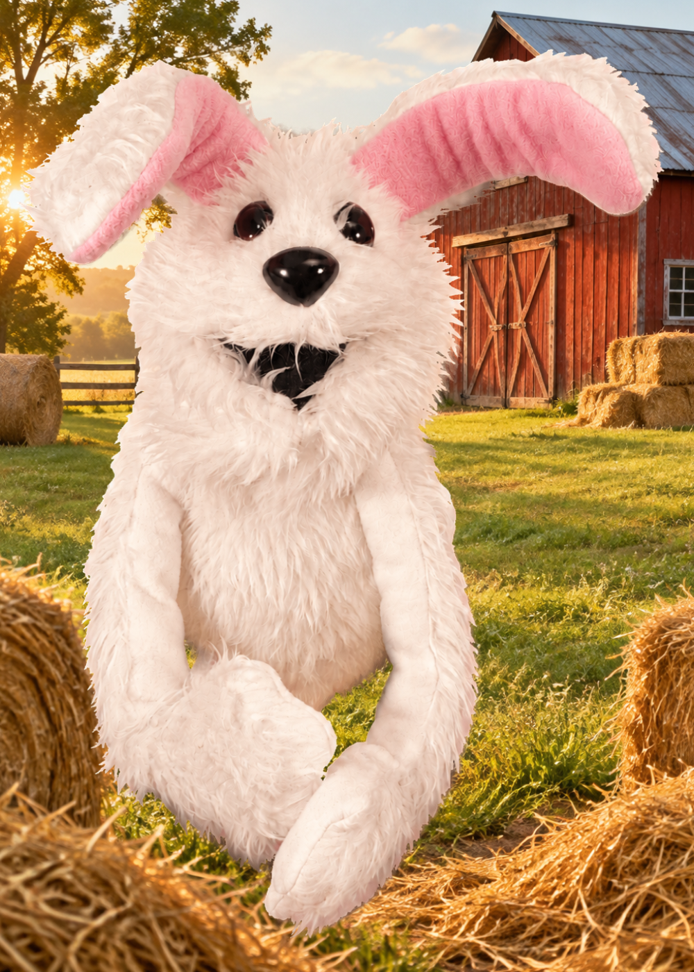 Ricky the Rabbit in a sunny Cowtown farm setting