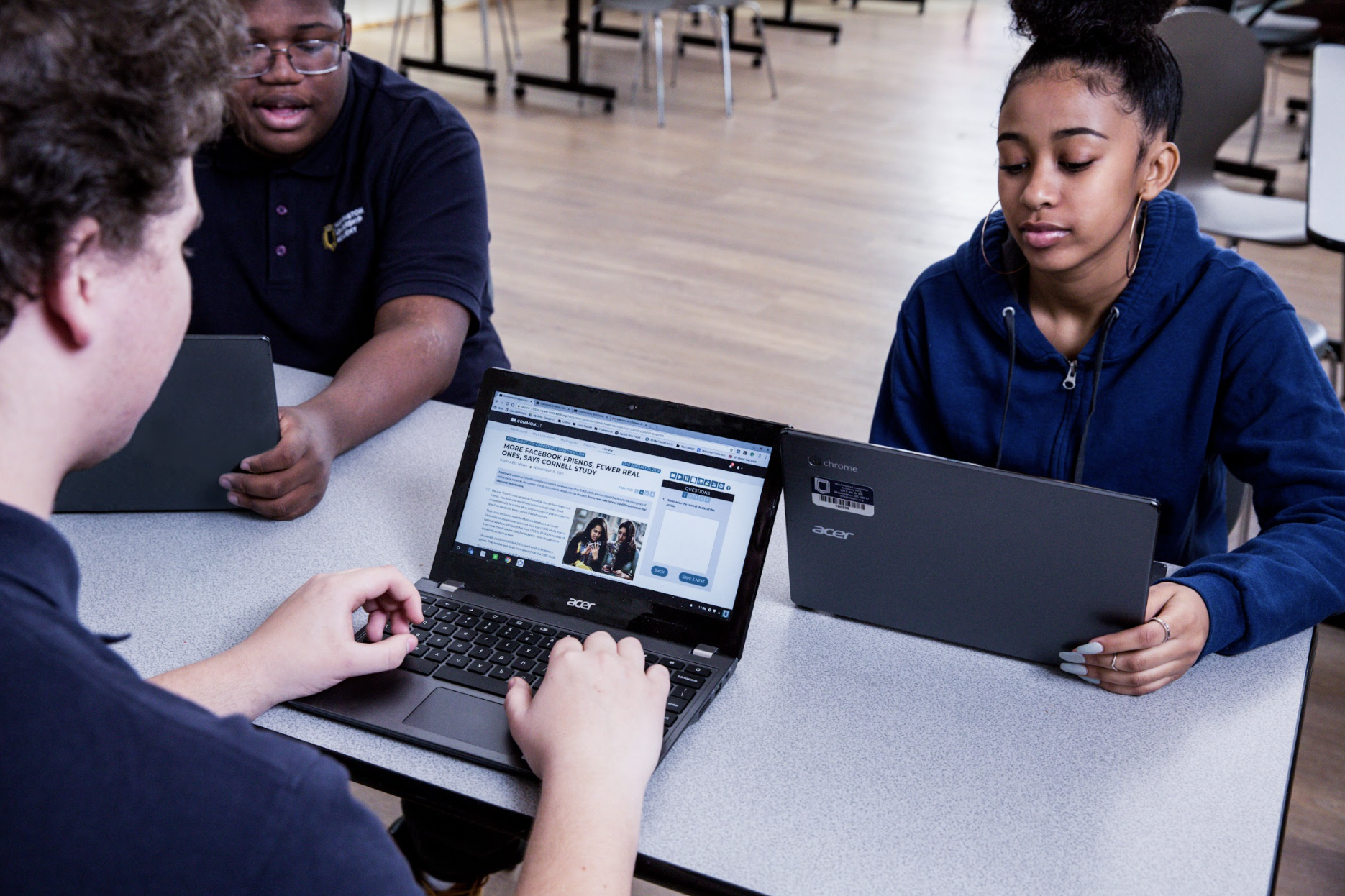 Students work on CommonLit reading lesson. 