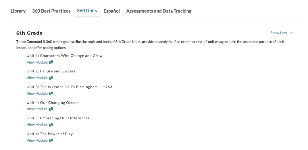 A screenshot of CommonLit's Professional Development Portal.