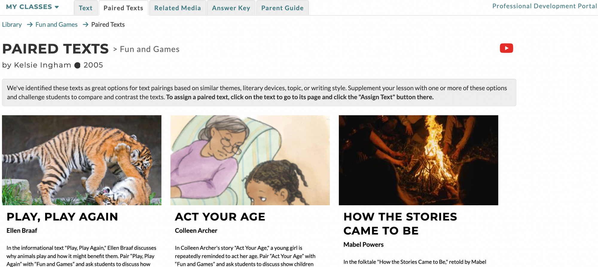 The Paired Texts feature includes other stories that have similar themes.