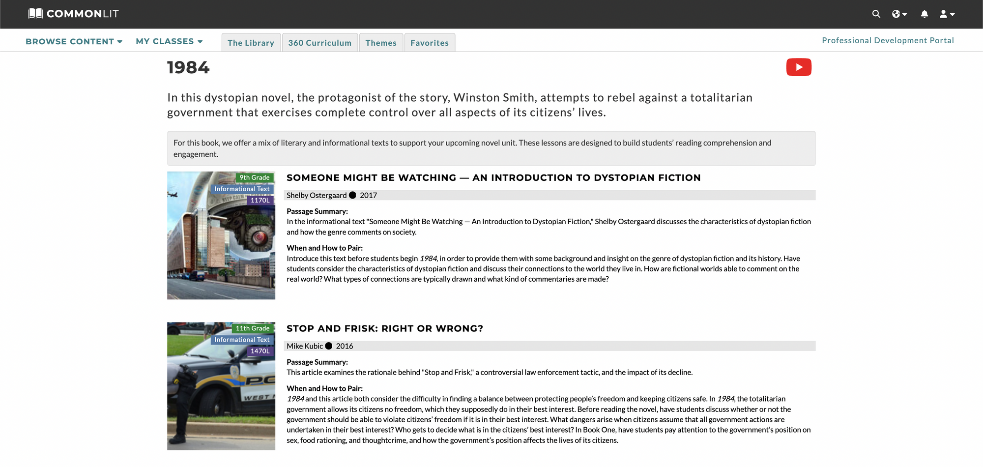 "1984" Book Pairing, including summaries of informational texts