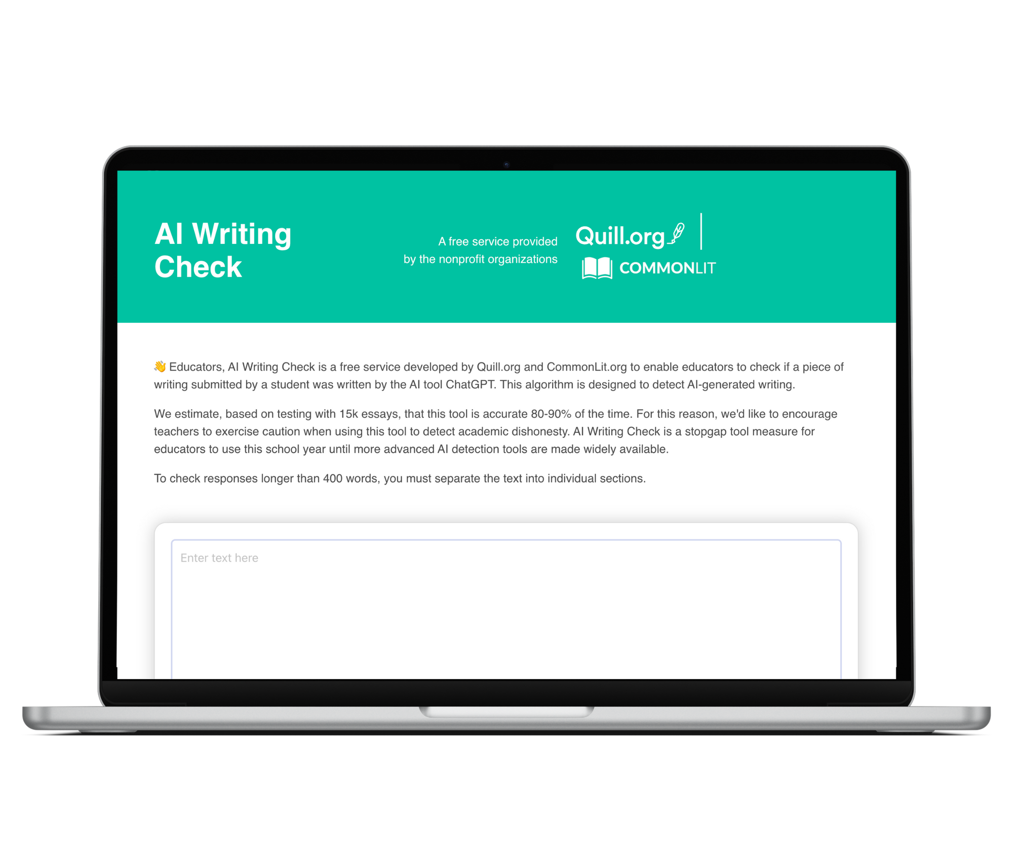 AI Writing Check webpage on open laptop.