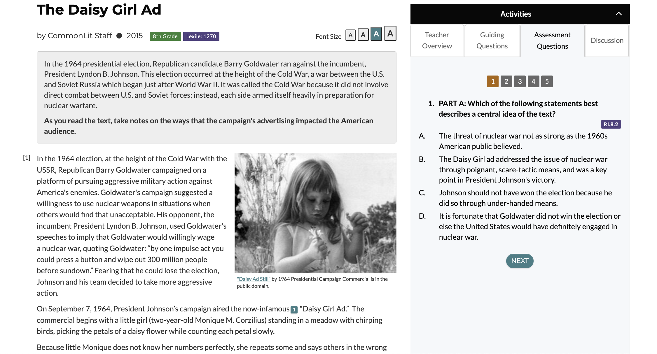 Reading Lesson: "The Daisy Girl Ad" by CommonLit Staff