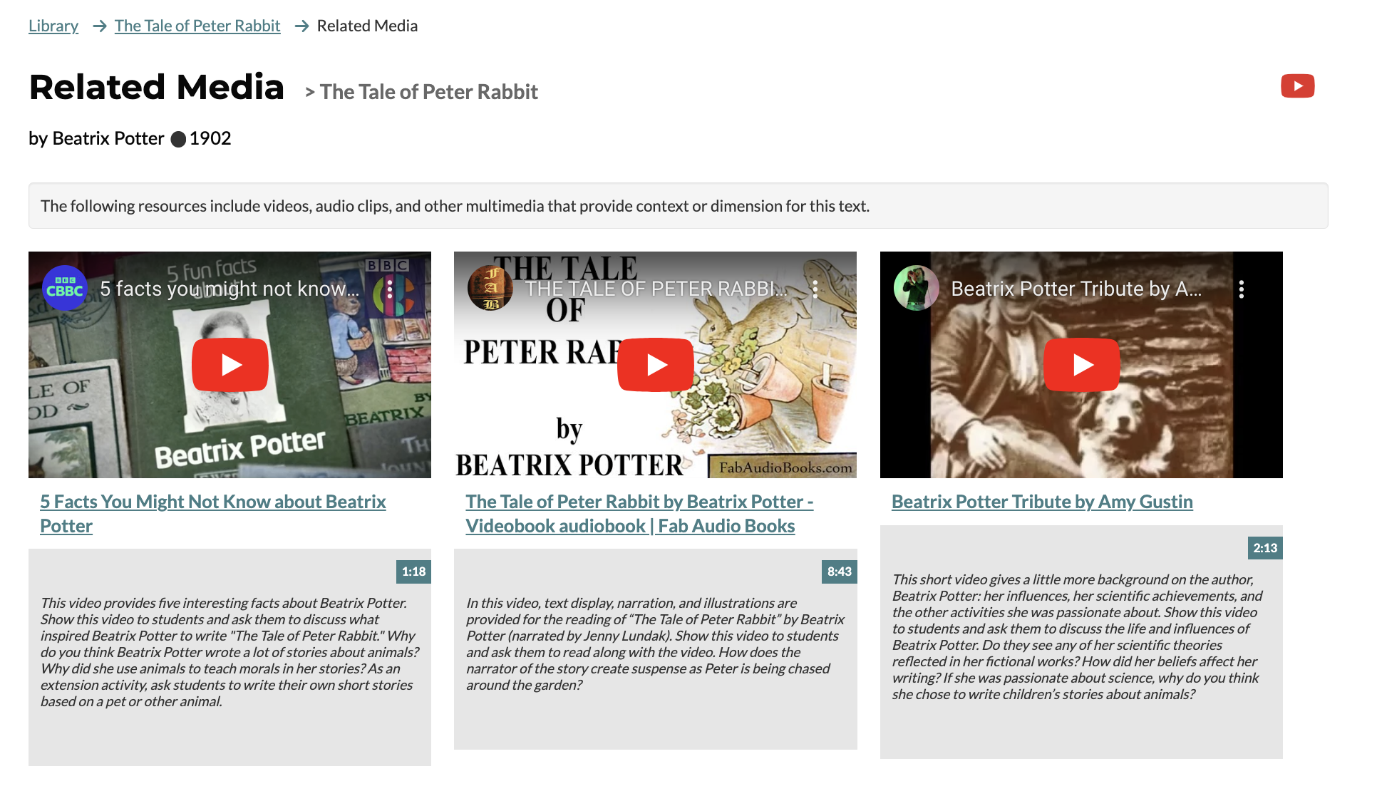 Related Media Videos for "The Tale of Peter Rabbit" reading lesson