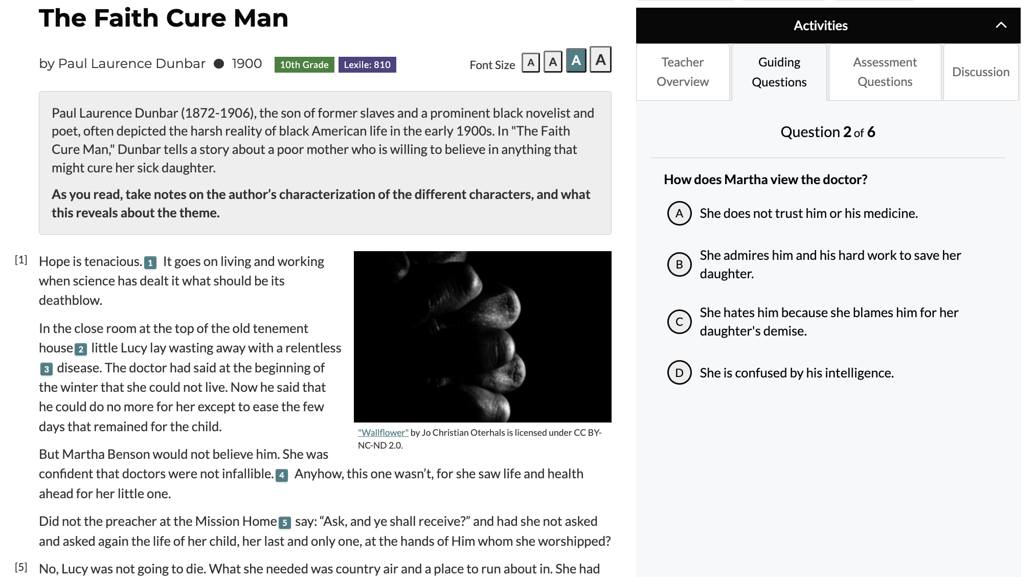 CommonLit Reading Lesson "The Faith Cure Man" by Laurence Dunbar