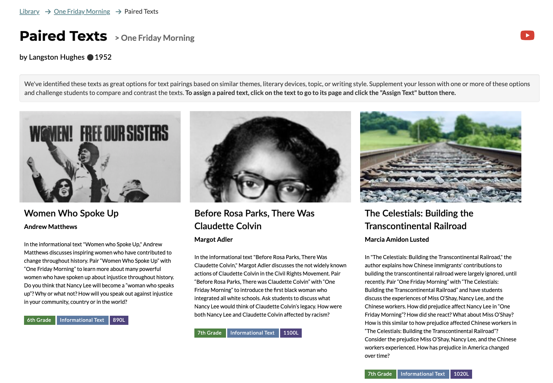 Text Pairings for “One Friday Morning” by Langston Hughes