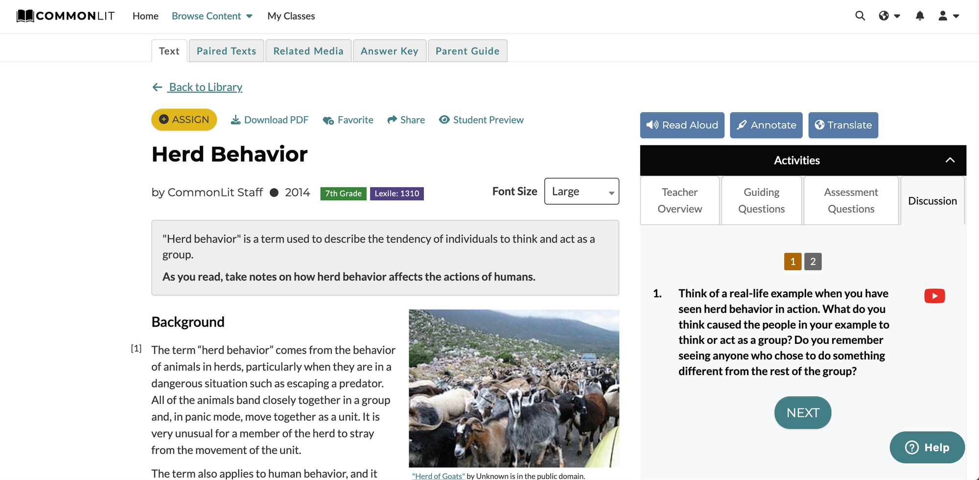 A screenshot of the first paragraph of "Herd Behavior" 