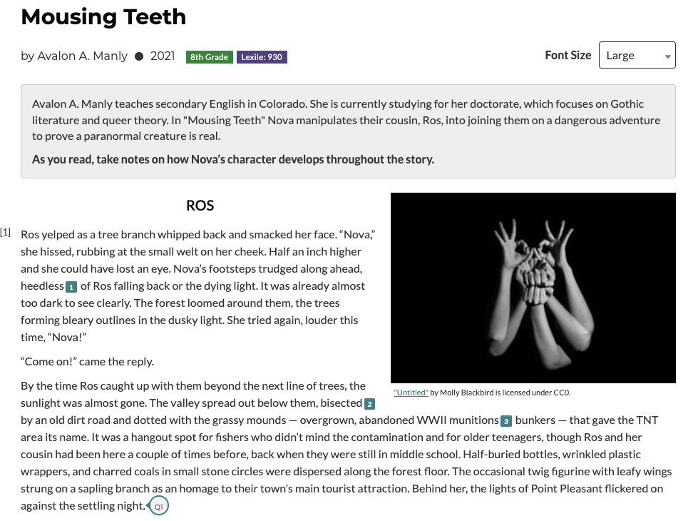 commonlit mousing teeth text