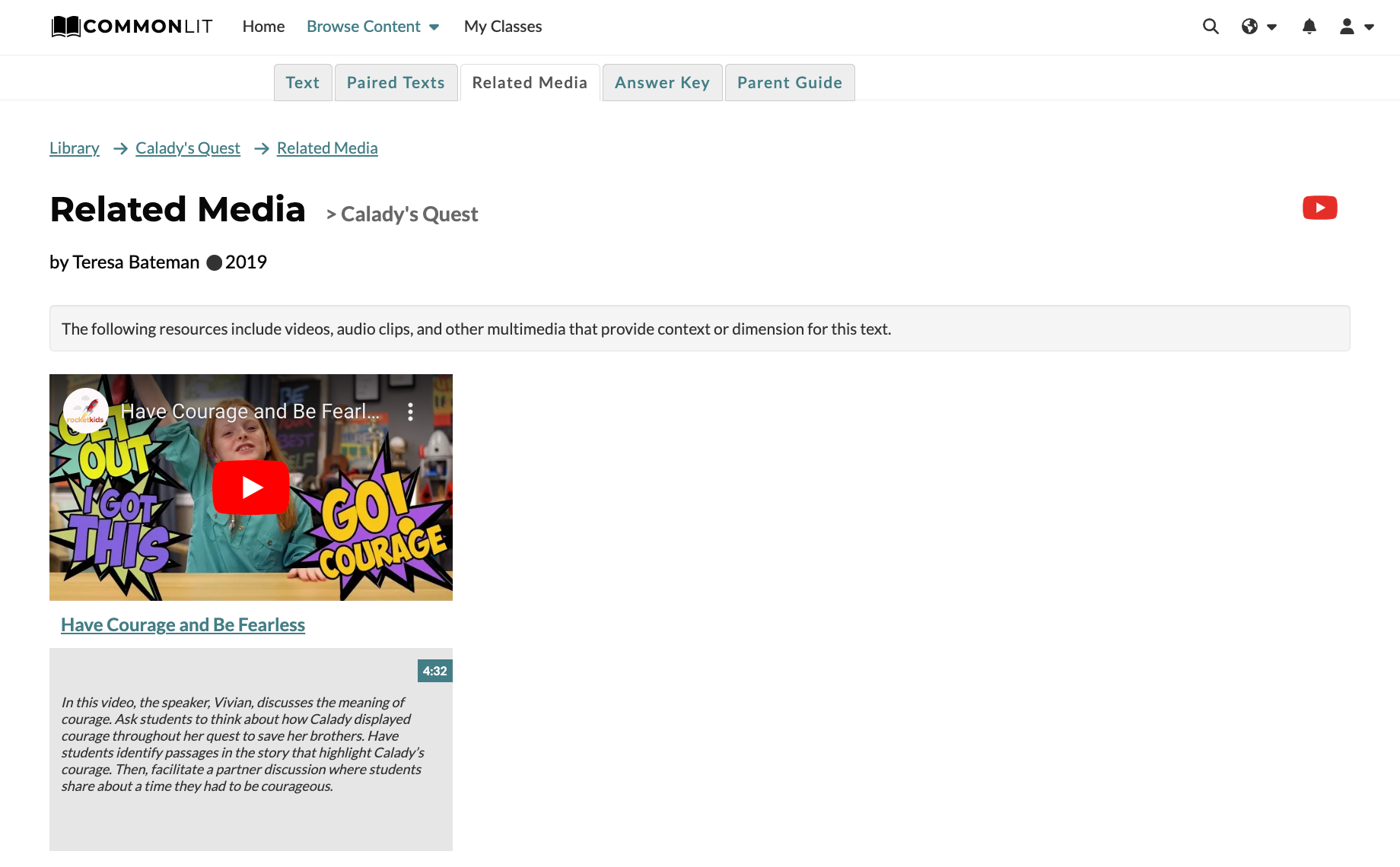 related media tab for calady's quest