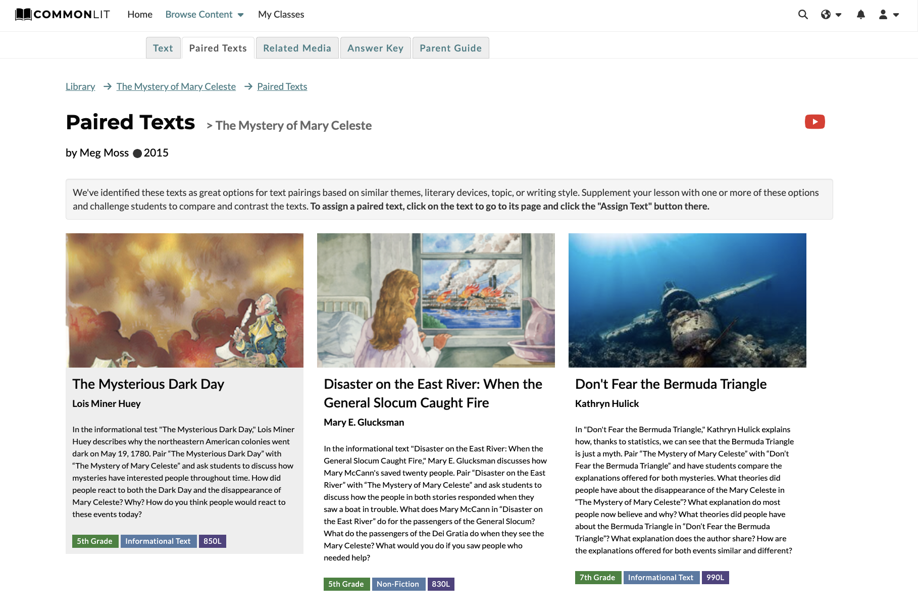 paired texts for the mystery of mary celeste
