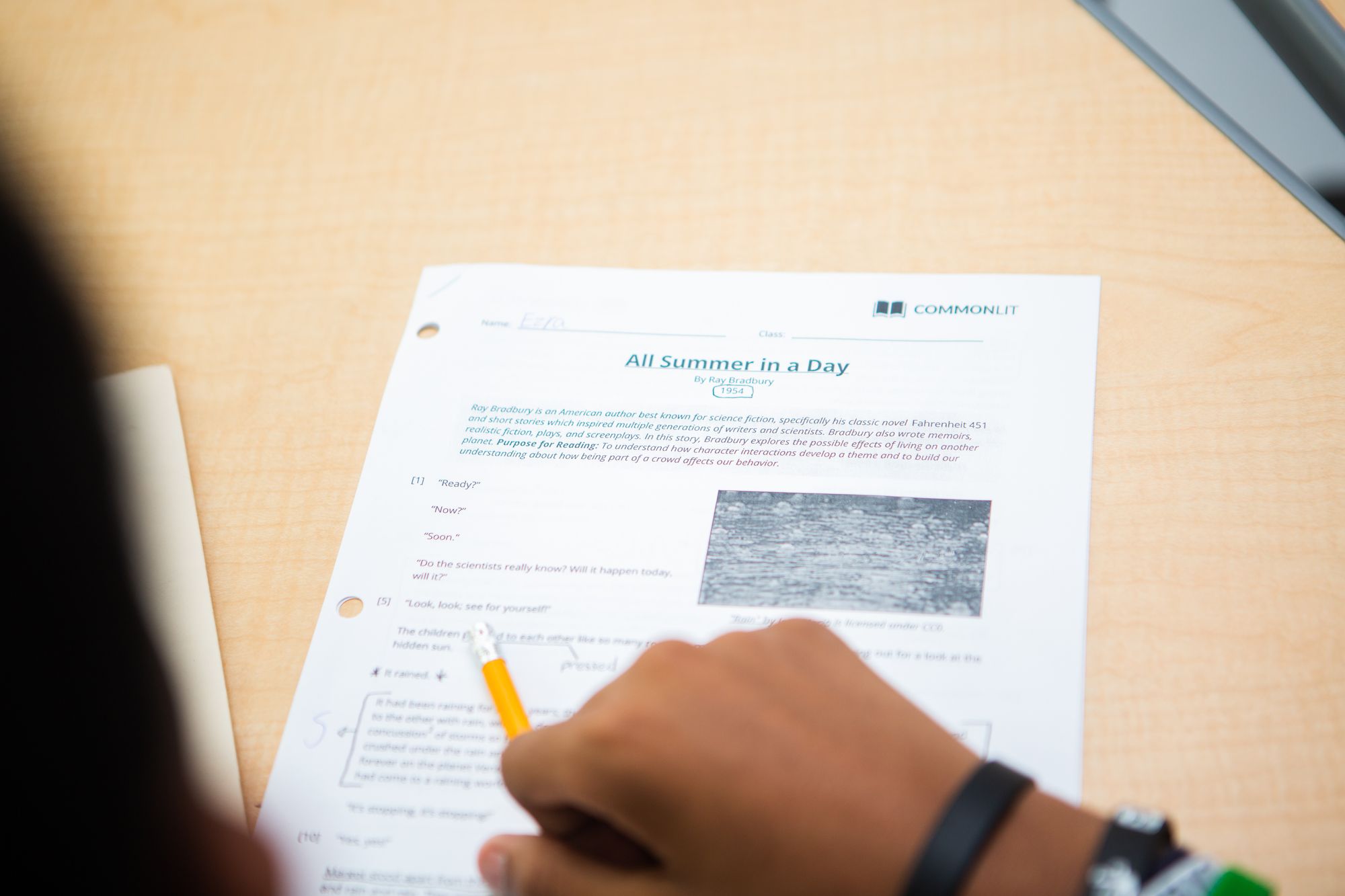 Student working on a CommonLit lesson in preparation for standardized testing.