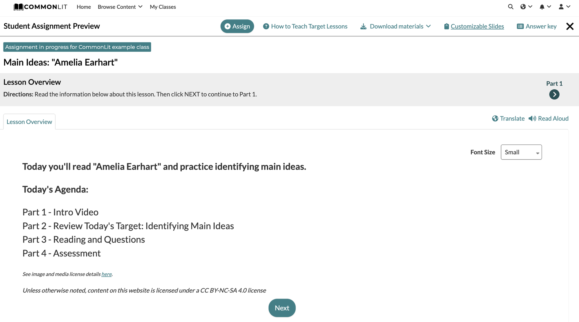 Screenshot of "Target" for "Amelia Earhart" lesson