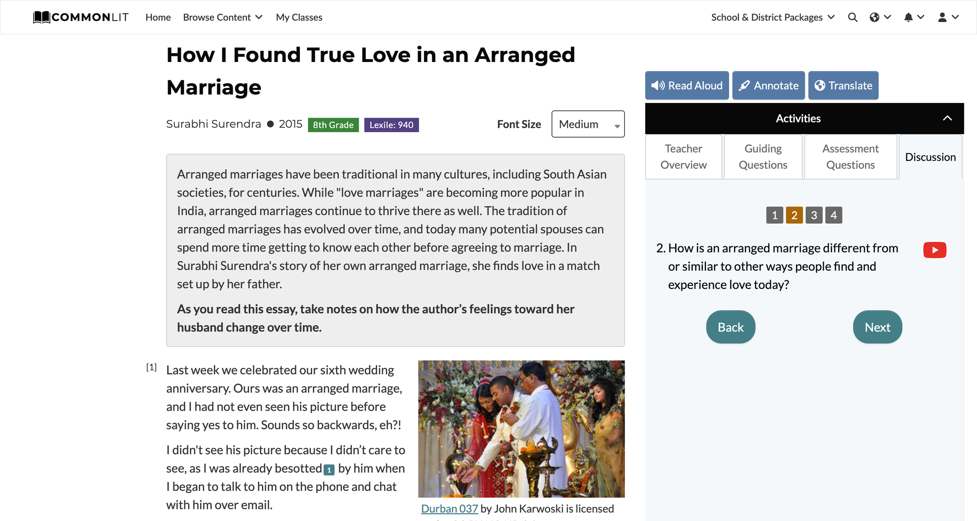 Screenshot of a story about love called "How I Found True Love in an Arranged Marriage."