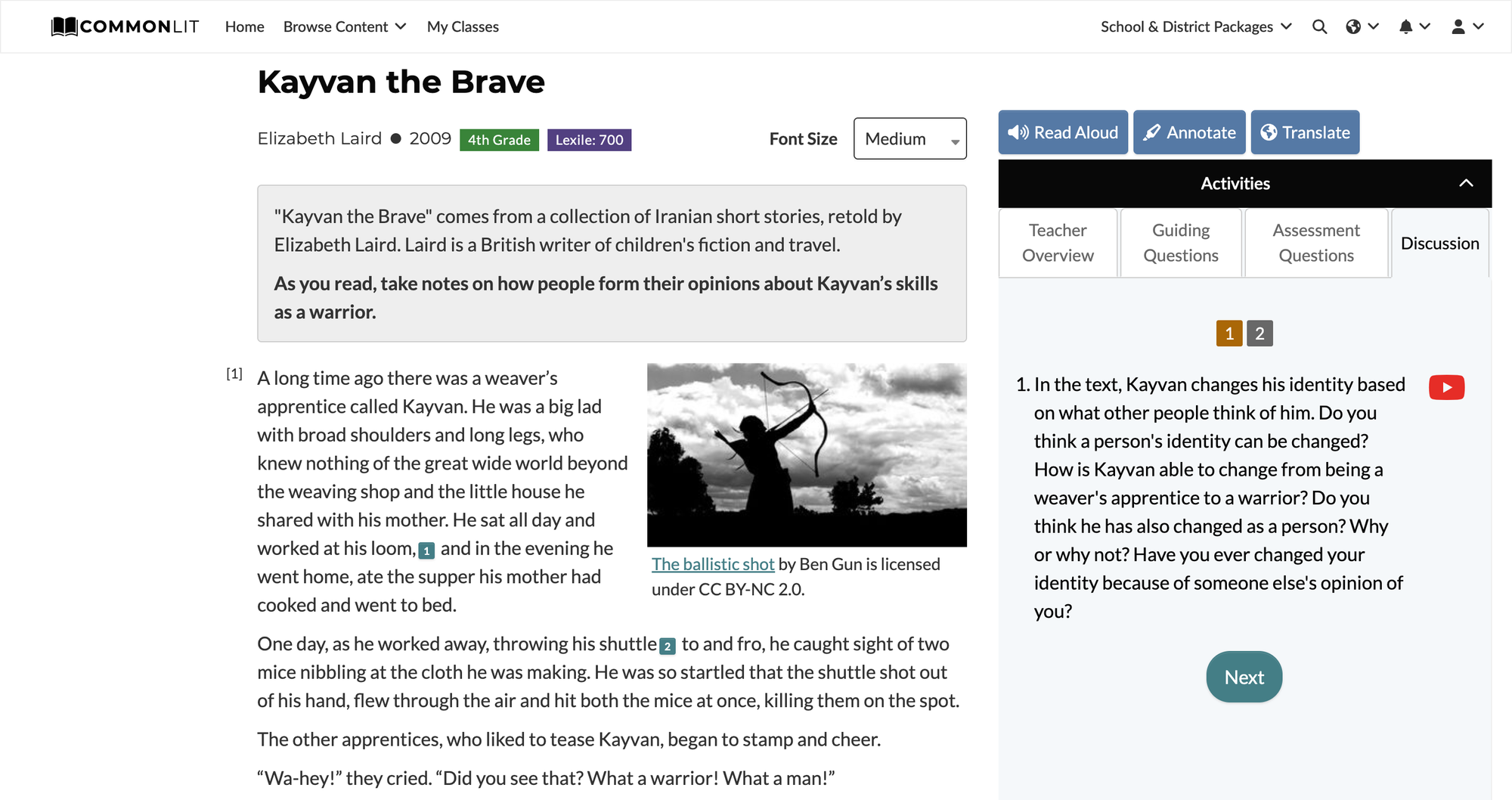 "Kayvan the Brave" lesson on CommonLit.