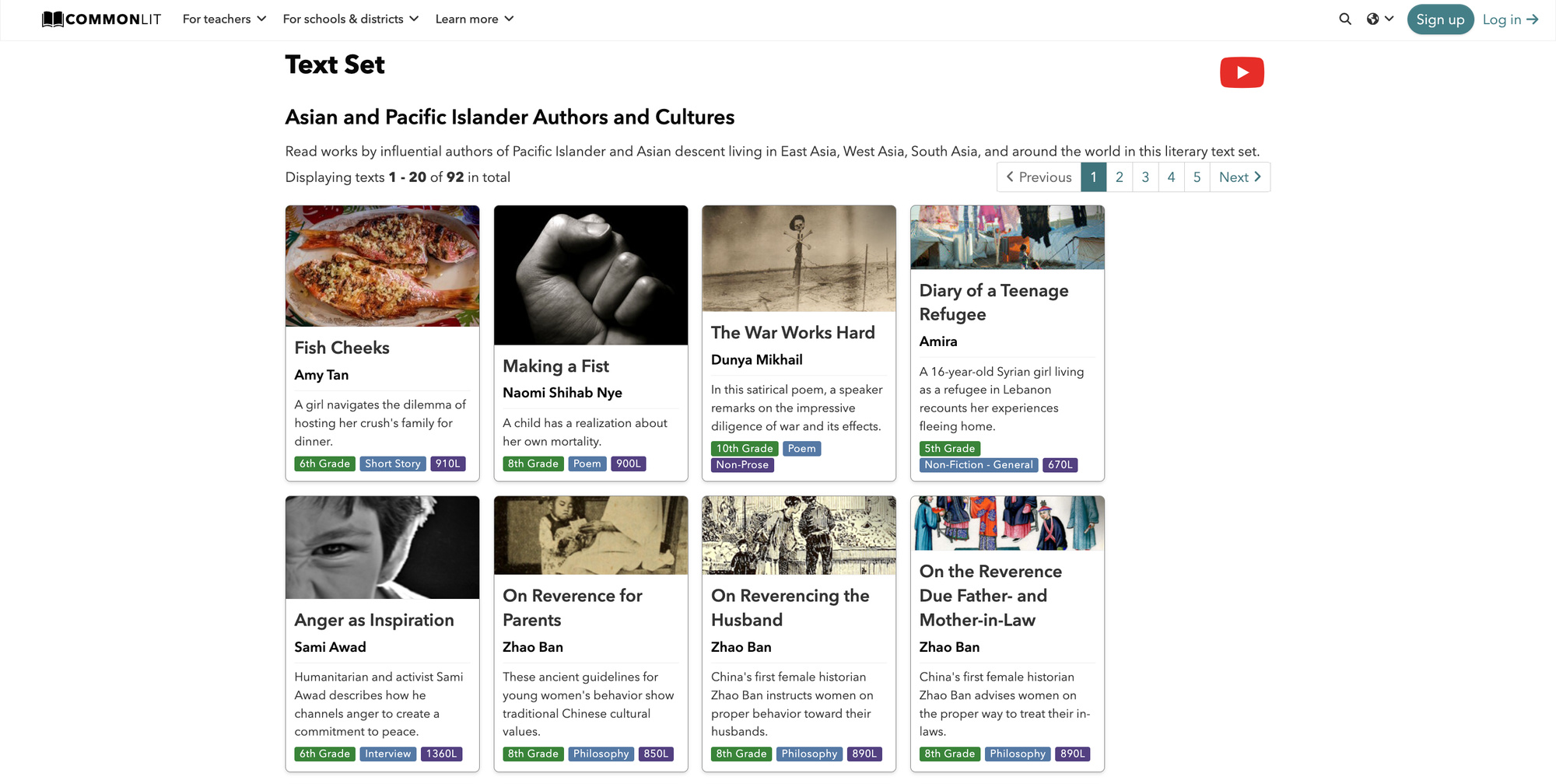 CommonLit's text sets show windows and mirrors for students. For example, this text set highlights Asian and Pacific Islander Authors and Cultures on CommonLit.