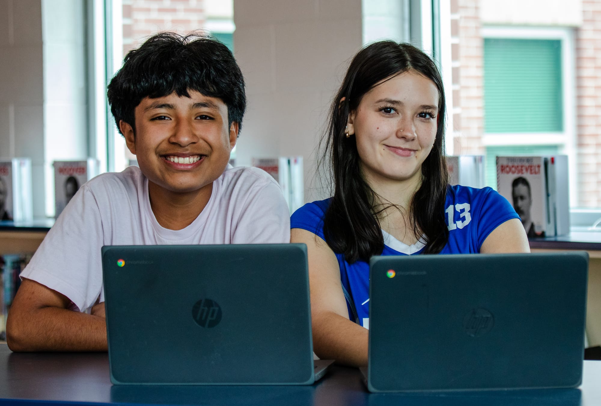 Two middle school students collaborating on a CommonLit 360 lesson.