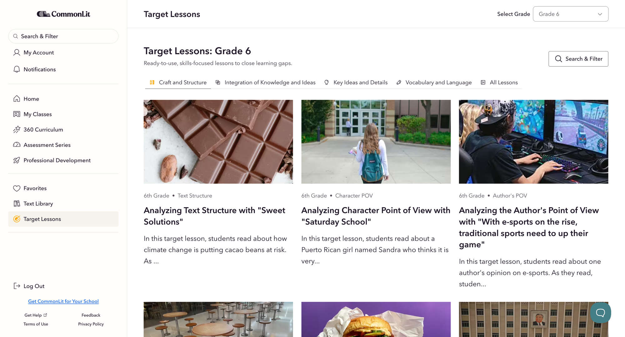 CommonLit Target Lessons in the digital library.