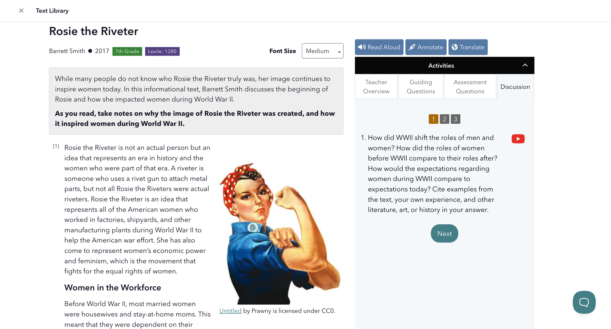 "Rosie the Riveter" CommonLit lesson