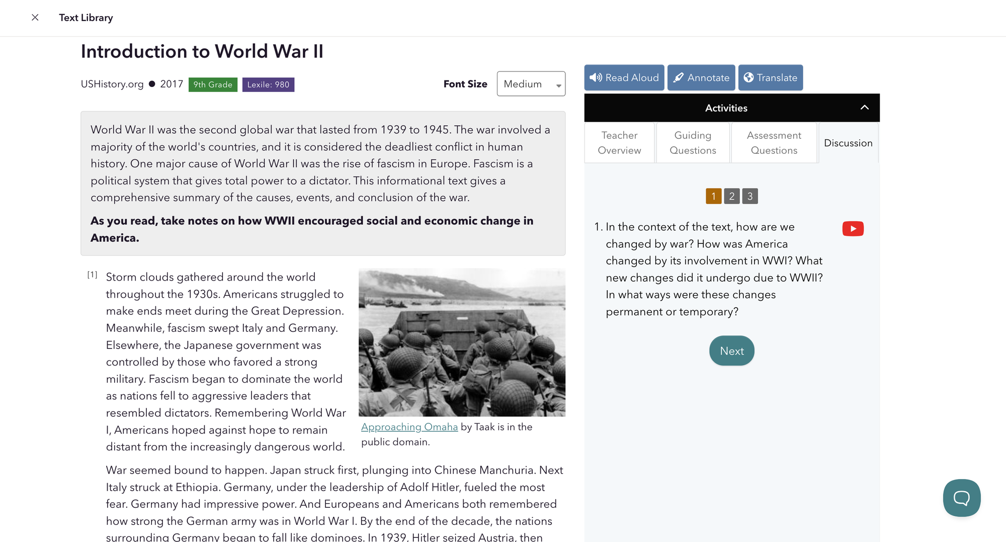 "Introduction to World War II" CommonLit lesson