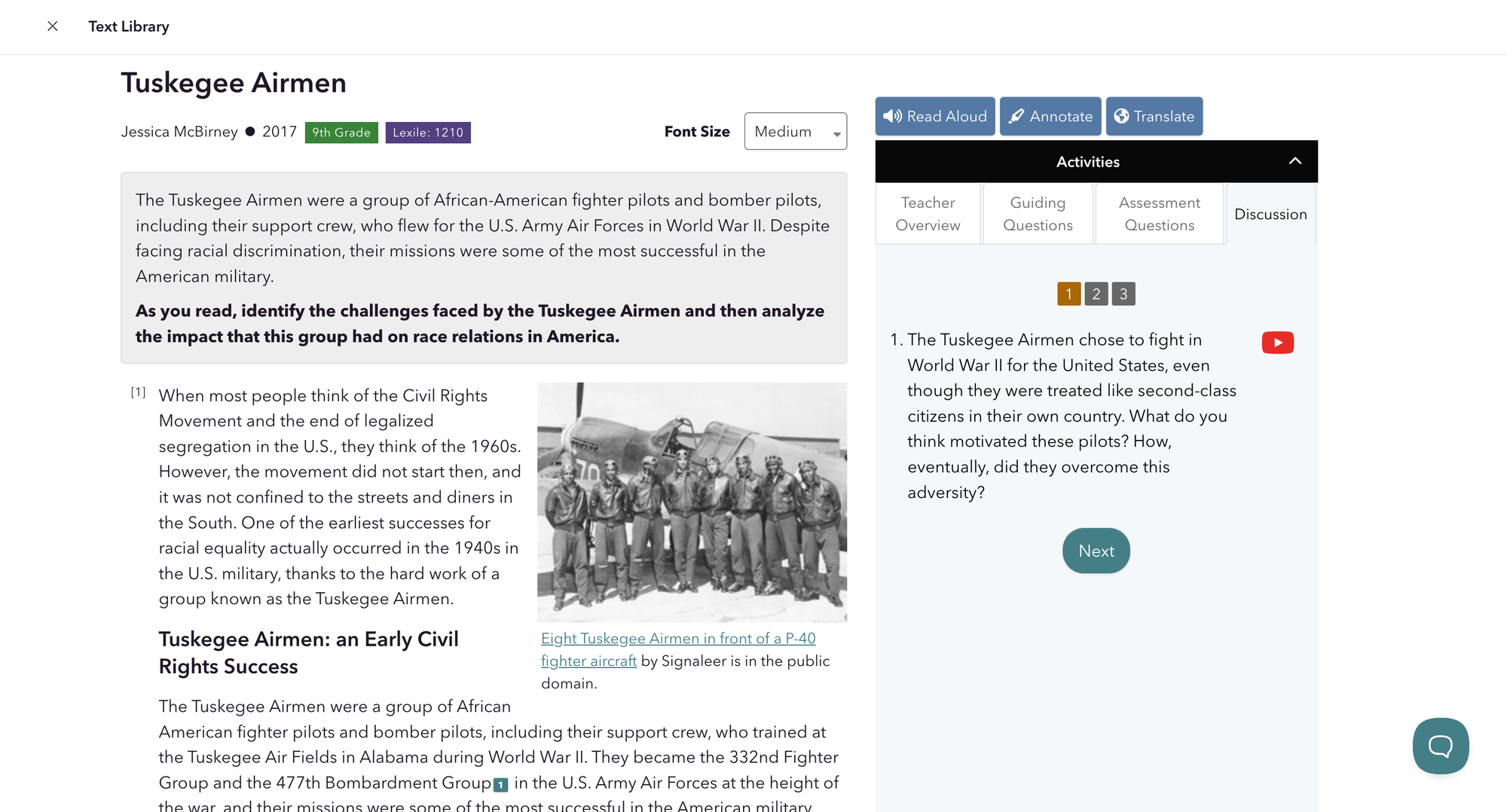 "Tuskegee Airmen" CommonLit lesson