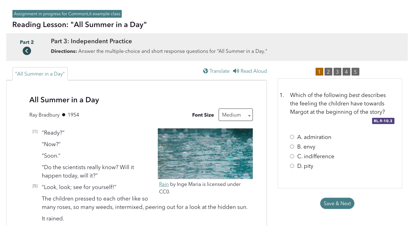 CommonLit 360 Reading Lesson for "All Summer in a Day"
